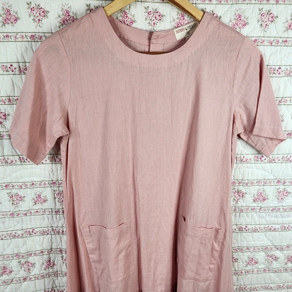 Bombay Paisley Pink Linen Blend Dress Eyelet Ruffle Hem Short Sleeve‎ XS - Picture 4 of 8